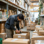 倉庫で働く男性