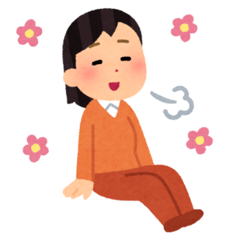いらすとやの画像 肩の力が抜けて、息を吐いている女性のイラスト