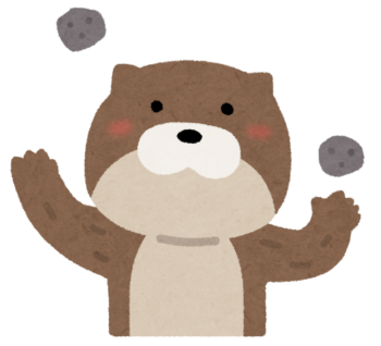 いらすとやの画像 カワウソが石をボール代わりにジャグリングを行っているイラスト